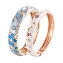 UJOY Vintage Jewelry Cloisonne Handcrafted Enameled Gorgeous Rhinestone Rose Hinged Cuff Bracelet Bangles Gifts 88A10