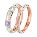 UJOY Vintage Jewelry Cloisonne Handcrafted Enameled Gorgeous Rhinestone Rose Hinged Cuff Bracelet Bangles Gifts 88A10