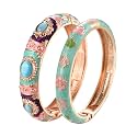 UJOY Vintage Jewelry Cloisonne Handcrafted Enameled Butterfly Flower Gorgeous Rhinestone Hinged Cuff Bracelet Bangles Gifts 88A09