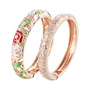 UJOY Vintage Jewelry Cloisonne Handcrafted Enameled Butterfly Flower Gorgeous Rhinestone Hinged Cuff Bracelet Bangles Gifts 88A09
