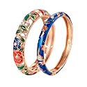 UJOY Vintage Jewelry Cloisonne Handcrafted Enameled Butterfly Flower Gorgeous Rhinestone Hinged Cuff Bracelet Bangles Gifts 88A09