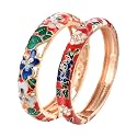 UJOY Vintage Jewelry Cloisonne Handcrafted Enameled Gorgeous Rhinestone Rose Hinged Cuff Bracelet Bangles Gifts 88A10