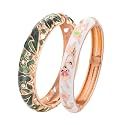 UJOY Vintage Jewelry Cloisonne Handcrafted Enameled Butterfly Flower Gorgeous Rhinestone Hinged Cuff Bracelet Bangles Gifts 88A09