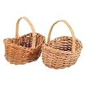 UKCOCO 2 Pcs Mini Woven Basket with Handle Small Oval Wicker Flower Baskets