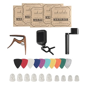 ukulele strings accessories kit nylon ukulele strings set tuner felt picks capo finger protectorsstring winder for soprano concert tenor ukulele 28pcs walnut color
