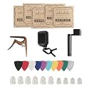 Ukulele Strings Accessories Kit, Nylon Ukulele Strings Set, Tuner, Felt Picks, Capo, Finger Protectors,String Winder for Soprano Concert Tenor Ukulele (28PCS, Walnut color)