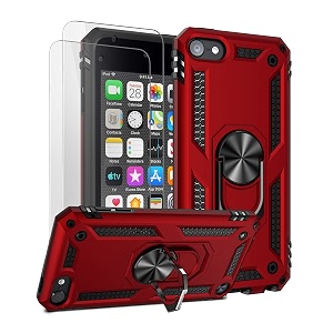 ulak ipod touch 7 case ipod touch 6 case hybrid rugged shockproof cover with built-in kickstand for apple ipod touch 7th6th5th generation red