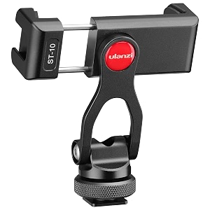 ulanzi metal phone tripod mount st-10 universal 360 smartphone adapter with 2 cold shoe mount adjustable cell phone clamp stand holder compatible with iphone samsung galaxy and all phones