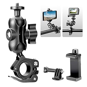 ulanzi mp-5 aluminum bike motorcycle handlebar mount for gopro amp phone camera clamp mount accessory with double ball head compatible with iphone samsung 4734-6434 phones amp action cameras