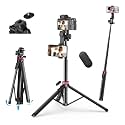 ULANZI MT-78 Extendable Phone Tripod, 72.83" Selfie Stick Camera Tripod Stand with 2-in-1 Phone Clip, 360° Ball Head with Cold Shoe for iPhone, Sony, Canon, Lightweight for Travel