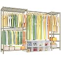Ulif E10 Clothes Rack（With Stretchable Hanger Rod）Freestanding Clothing Racks for Hanging Clothes，Adjustable Closet Organizer System，Portable Garment Rack 73-97"W x 15" D x 72" H，Max Load 800LBS，Gold