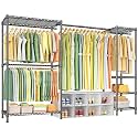 Ulif E10 Clothes Rack（With Stretchable Hanger Rod）Freestanding Clothing Racks for Hanging Clothes，Adjustable Closet Organizer System，Portable Garment Rack 73-97" W x 15" D x 72" H，Max Load 800LBS，Grey