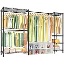 Ulif E10 Clothes Rack（With Stretchable Hanger Rod）Freestanding Clothing Racks for Hanging Clothes，Adjustable Closet Organizer System，Portable Garment Rack 73-97"W x 15" D x 72" H，Max Load 800LBS，Black