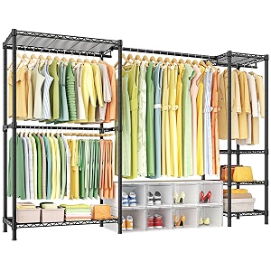 ulif e10 heavy-duty clothes rack freestanding expandable garment rack with 6 shelves and 4 hanger rods portable closet wardrobe organizer system fits space from 6-79 ft 145d x 714