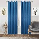 Premium Jacquard Room Darkening Curtains 6 Feet Set of 2 | Heavy Textured Window Drapes for Living Room &amp; Bedroom | Elegant Door Curtains | Light Blocking Home Décor Panels Blue