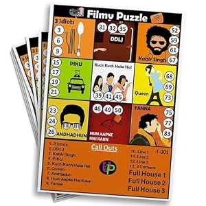 bollywood tambola tickets  filmy puzzle theme housie tambola themed bingo game  kitty party theme housie tickets  english  for family amp friends set of 15 tickets