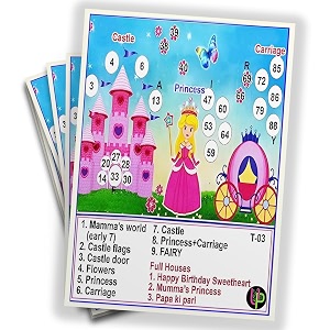 birthday tambola tickets  birthday princess castle theme housie tambola themed bingo game  kitty party theme housie tickets  english  for family amp friends set of 15 tickets