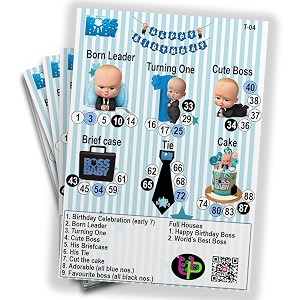 birthday tambola tickets  boss baby 1st birthday theme housie tambola themed bingo game  kitty party theme housie tickets  english  for family amp friends set of 15 tickets