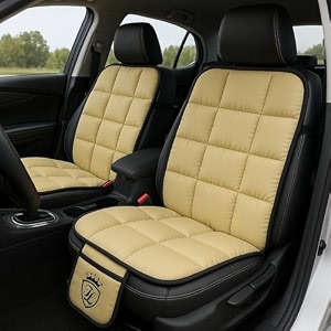 ultra comfort pu leather pack of 2 luxury beige seat cover cushion for all the carssuvoffice chairhome chair-easy strap fitpocket flapuniversal fit2 pack