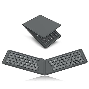 ultra-compact moko folding bluetooth keyboard magnetic foldable design portable universal wireless bluetooth keyboard for ipad iphone iosmac android devices and windows tablets gray