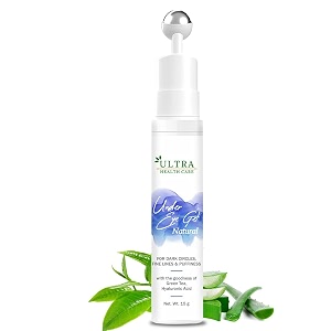ultra healthcare under eye gel with cooling massage roller to reduce dark circles puffiness and fine lines with goodness of green tea amp hyaluronic acid