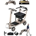 Ultra-Lightweight Powered Mobility Scooters - Folding Mobility Scooters for Seniors &amp; Adults, All-Terrain Mobility Scooters with Automatic Headlight &amp; Storage Basket, Airline Approved, Gold