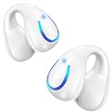 Ultra Open Ear Headphones Bluetooth 5.3 Wireless Clip On Earbuds with Digital Display Charging Case 60 Hours Playtime Sport Earphones Built-in Mic IPX7 Waterproof for Running Fitness White
