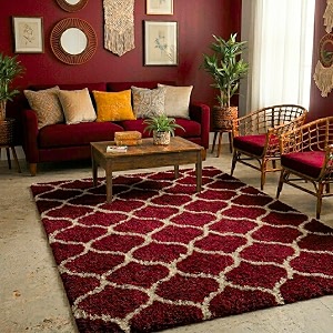 ultra premium shaggy polyester micro rug  super soft fluffy carpet  non-slip washable area rug for bedroom living room  maroon m 6x9 feet rectangular