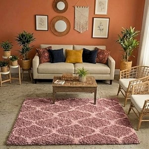 ultra premium shaggy polyester micro rug  super soft fluffy carpet  non-slip washable area rug for bedroom living room  pink m 3x5 feet rectangular