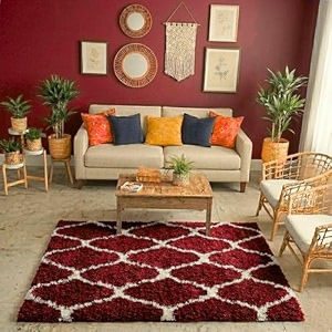 ultra premium shaggy polyester micro rug  super soft fluffy carpet  non-slip washable area rug for bedroom living room  maroon m 3x5 feet rectangular