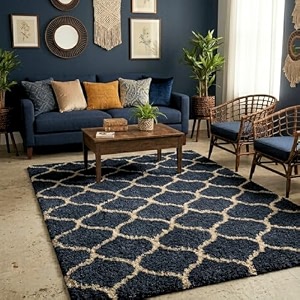ultra premium shaggy polyester micro rug  super soft fluffy carpet  non-slip washable area rug for bedroom living room  blue m 6x9 feet rectangular
