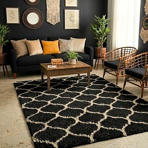 ultra premium shaggy polyester micro rug  super soft fluffy carpet  non-slip washable area rug for bedroom living room  black m 5x7 feet rectangular