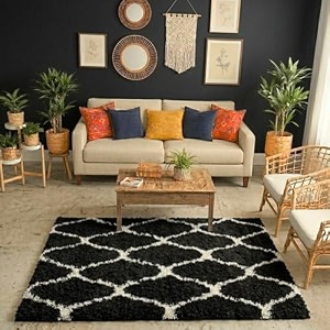 ultra premium shaggy polyester micro rug  super soft fluffy carpet  non-slip washable area rug for bedroom living room  black m 4x6 feet rectangular