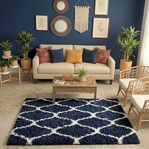 ultra premium shaggy polyester micro rug  super soft fluffy carpet  non-slip washable area rug for bedroom living room  blue m 3x5 feet rectangular