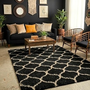 ultra premium shaggy polyester micro rug  super soft fluffy carpet  non-slip washable area rug for bedroom living room  black m 6x9 feet rectangular