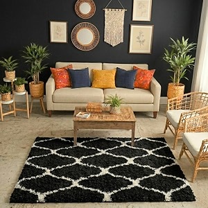 ultra premium shaggy polyester micro rug  super soft fluffy carpet  non-slip washable area rug for bedroom living room  black m 3x5 feet rectangular