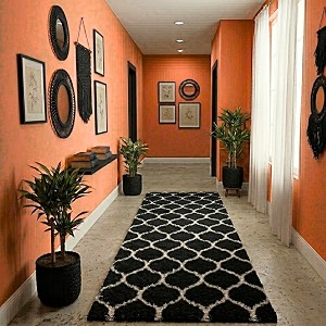 ultra premium shaggy polyester micro rug  super soft fluffy carpet  non-slip washable area rug for bedroom living room  black m 4x8 feet rectangular
