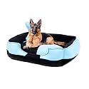 Petslover Ultra Soft Sky Blue &amp; Black Color Fleece Fabric Polyester Filled Sofa Reversible Dog/Cat Beds (Export Quality) -Large