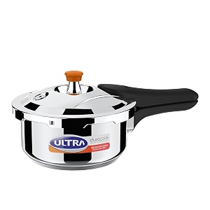 ultra duracook 2l stainlesssteel outer lidaisi 304 food grade ss pressure cooker 2 litrefroth collectorspillage controlinductionampcooktop compatibleinjection moulded bakelite handlesisi