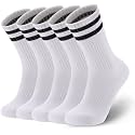 Ultrafun 5 Pairs Striped Crew Socks Cotton Cushioned Athletic Sports Running Socks for Men Women Teens