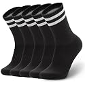 Ultrafun 5 Pairs Striped Crew Socks Cotton Cushioned Athletic Sports Running Socks for Men Women Teens