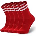 Ultrafun 5 Pairs Striped Crew Socks Cotton Cushioned Athletic Sports Running Socks for Men Women Teens