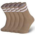 Ultrafun 5 Pairs Striped Crew Socks Cotton Cushioned Athletic Sports Running Socks for Men Women Teens