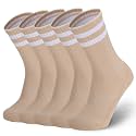 Ultrafun 5 Pairs Striped Crew Socks Cotton Cushioned Athletic Sports Running Socks for Men Women Teens