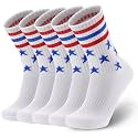 Ultrafun 5 Pairs Striped Crew Socks Cotton Cushioned Athletic Sports Running Socks for Men Women Teens