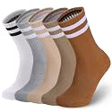 Ultrafun 5 Pairs Striped Crew Socks Cotton Cushioned Athletic Sports Running Socks for Men Women Teens
