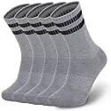 Ultrafun 5 Pairs Striped Crew Socks Cotton Cushioned Athletic Sports Running Socks for Men Women Teens