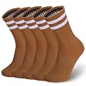 Ultrafun 5 Pairs Striped Crew Socks Cotton Cushioned Athletic Sports Running Socks for Men Women Teens