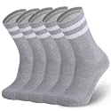 Ultrafun 5 Pairs Striped Crew Socks Cotton Cushioned Athletic Sports Running Socks for Men Women Teens