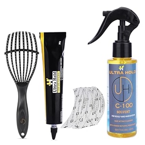 ultrahold diy styling kit  no shine wig tape 36 pcs c100 solvent 118ml waterproof glue tube 30g amp detangler brush  hair patch amp wig care for men amp women  strong hold amp easy maintenance